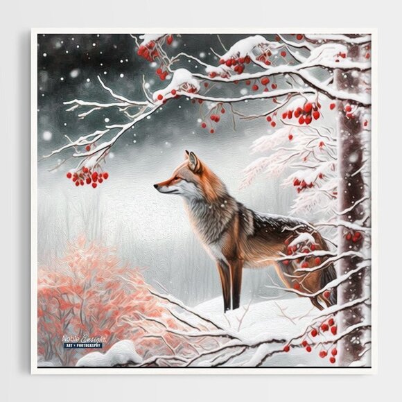 Fox Winter Landscape Snow Covered Trees‎ Watercolor Oil Painting Art Print - Picture 3 of 10